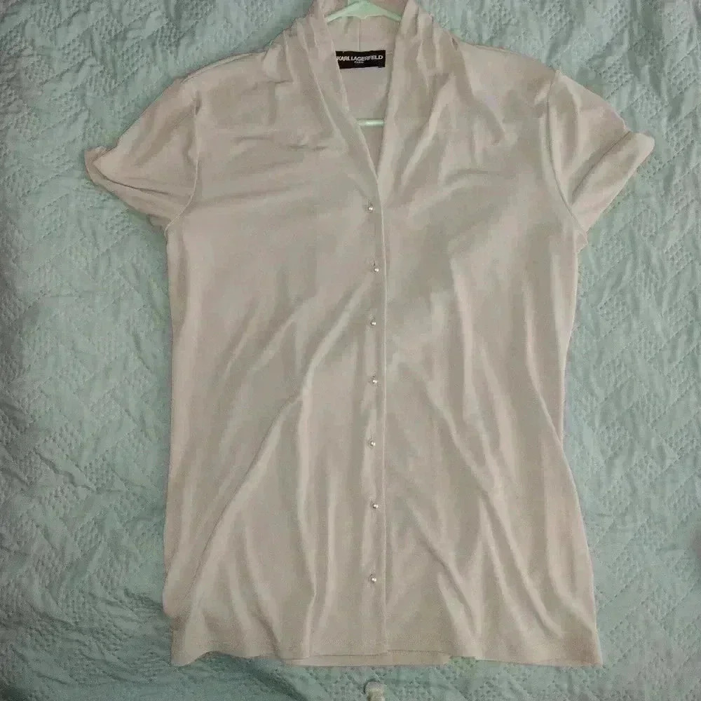 Karl Lagerfeld cement BM Jersey close pearl buttons 6 Small never worn lost tag
